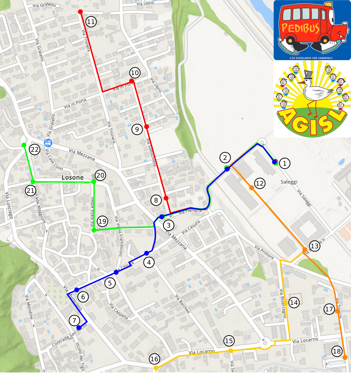 Mappa Linee Pedibus Losone